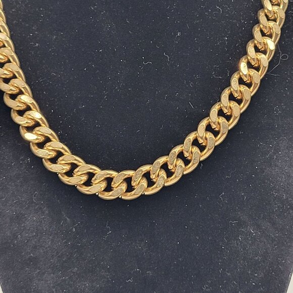 Chunky Thick Gold Tone Chain Link Necklace 14 inch - Picture 3 of 8